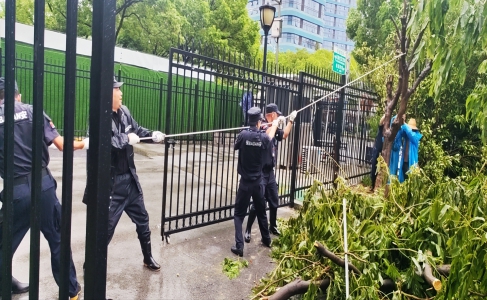 建設(shè)物業(yè)職工勇戰(zhàn)臺風(fēng)“貝碧嘉”